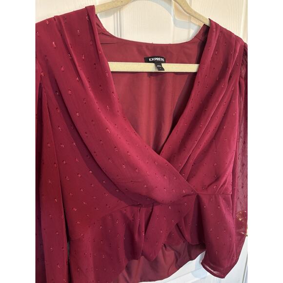 Express Burgundy Romantic Sheer Sleeve Top Size Large Whimsigoth Goth Coquette - Picture 3 of 6